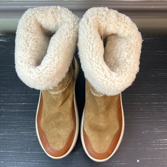 Tory Burch Gemini Link Platform Boots Women Size 5.5 Suede Winter Sheep Fur - Picture 3 of 12